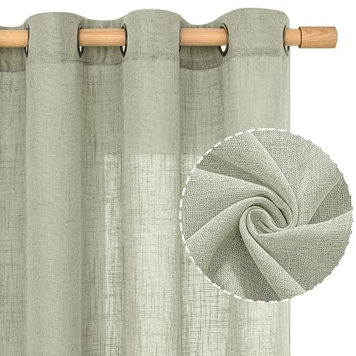 LAMIT Sage Grey Linen Curtains 45 inches Long for Bedroom, Soft Linen Textured Light Filtering Semi Sheer Panels with Bronze Grommet for Living Room, 2 Panels Set, 52 x 45 Inch thumbnail 3