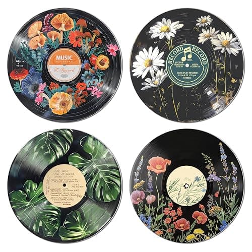 HK Studio Hippie Decor, Posters for Room Aesthetic - Botanical Wall Art, Record Decor, 4pcs 12" - Image 1