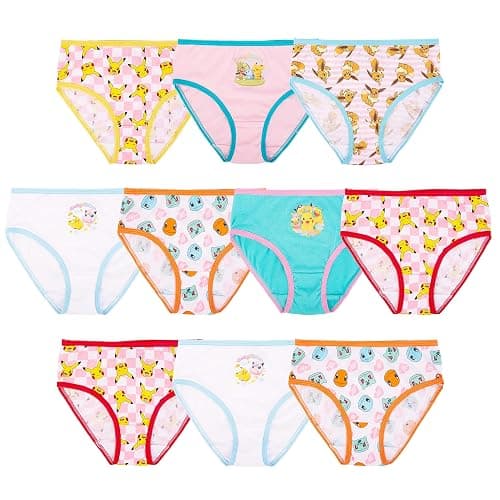Pokémon Girls' 100% Combed Cotton Underwear with Pikachu, Evee, Squirtle, Jigglypuff and More in Sizes 4, 6 and 8 - 8 - 10-pack - Image 1