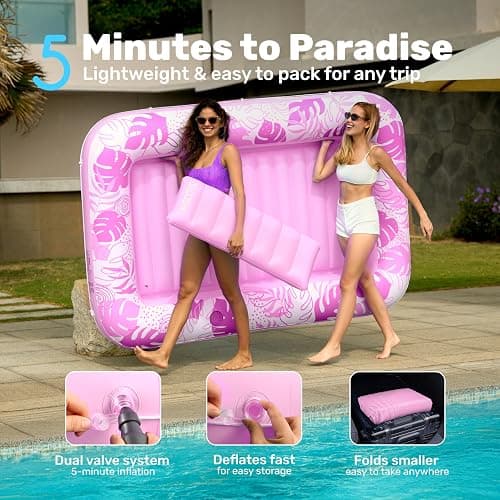 SLOOSH Inflatable Tanning Pool Lounger Float, 85" x 57" Extra Large Pool Floats Adult with Pillow, 4 in 1 Suntan Tub Raft Floatie,Sunbathing Bed Lounge for Water Blow Up Ball Pit, XL-Blushing Pink thumbnail 6