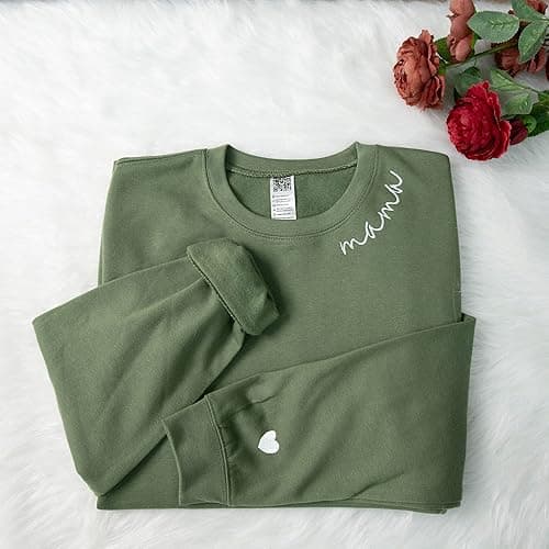 IZI POD - Mom Mama Grandma Embroidered Crewneck Sweatshirt Heart On Sleeve For Women-Gifts For Mom, Grandma, Mimi, Nana, Gigi thumbnail 3