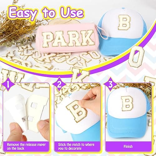 Self-Adhesive Chenille Letters Patches: 26PCS White Letter Patches Stickers Varsity Letter Patches Stick on Backpacks Hats Repair Preppy Patch thumbnail 4