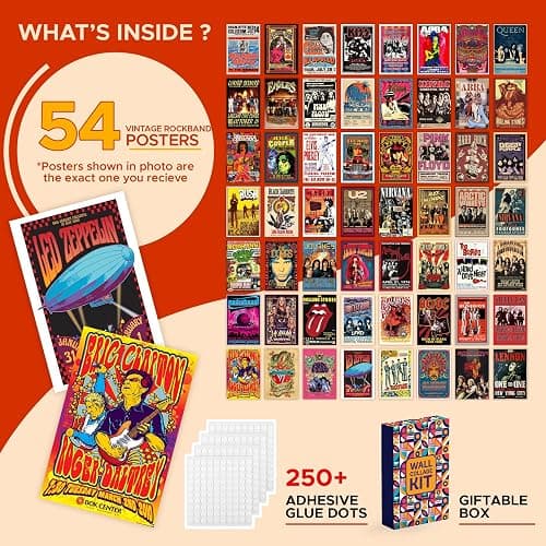 56PCS Vintage Rock Band Posters Set – Retro 70s 80s 90s Music Wall Art Prints, Classic Rock & Metal Concert Album Cover Collage for Bedroom, Living Room, Man Cave, Teen Room Decor (4x6 Inch) thumbnail 2