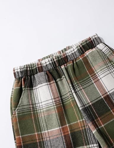 Gaupafmb Girls Clothes Solid Long Sleeve Tops Plaid Wide Leg Pants with Pockets Girls Outfits Size 6-14 - 7-8 Years - Green thumbnail 5