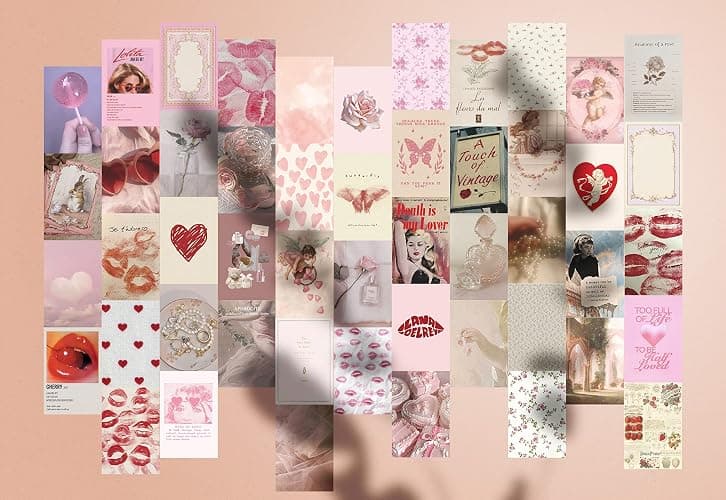 TwoDays Coquette Room Decor Aesthetic, Coquette Wall Collage Kit, 50pcs Coquette Posters (4" × 6"), Pink Room Decor Aesthetic, Vintage Prints. thumbnail 5