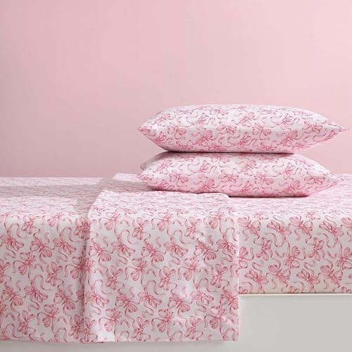 Betsey Johnson - Twin XL Bed Sheets, Soft Bedding with Matching Pillowcase, Fade & Wrinkle Resistant, Lightweight for Year Round Use, Dorm Essentials (Ballet Bows Pink) - Ballet Bows Pink - Twin XL thumbnail 7