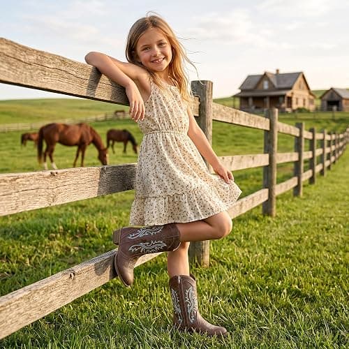 Motasha Girls Cowboy Boots Kids Cowboy Boot Toddler Little Big Girls Boot | Classic Retro Western Embroidery,Zipper,Mid Calf,Riding Rodeo Country Concert Party Wedding,Little Big Girls Cowboy Boots thumbnail 6