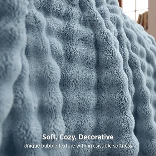 Bedsure Cloud Bubble Blue Throw Blanket for Couch, 50"×60" | Lightweight Decorative, Blue Gifts for Women, Fleece, Couch/Sofa/Bed, Soft, Cute, Room Decor thumbnail 5