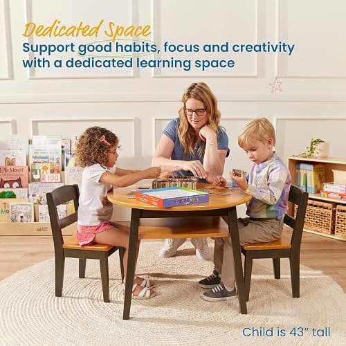 ECR4Kids Hideaway Table and Chair Set, Kids Furniture, Honey/Grey Wash, 3-Piece thumbnail 3