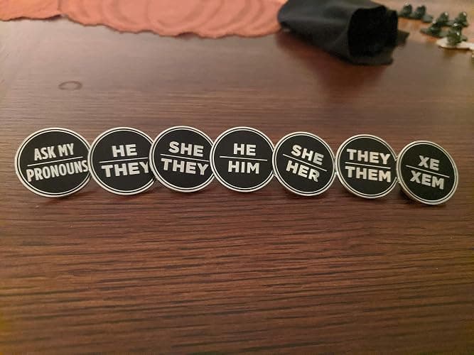 He They Pronoun Pin Black and Silver Circular Hard Enamel Pronoun Badge Button thumbnail 7