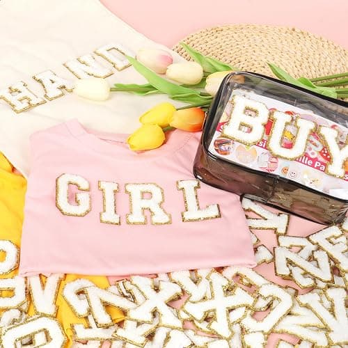 NICEVINYL Chenille Letters Patches Self-Adhesive: 52pcs White Patches | Preppy Varsity Self Adhesive Letters Patches for Clothing - Initial Stickers Patches for Trucker Hats Makeup Bags Backpacks thumbnail 7