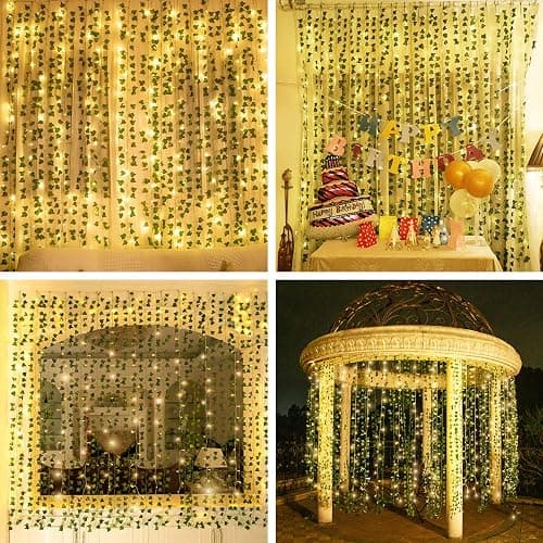 KASZOO 12 Stück künstliche Pflanzen,grün Blatt Efeu Rebe mit 80 LED-Licht, für Hochzeit Party Garten Festival Dekorationen Wanddekoration thumbnail 6