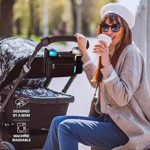 Swanoo Stroller Caddy Organizer With Cup Holder, Non Slip Straps Bag for Phone, Pet Stroller Accessories, Universal Fits Uppababby Vista v2 Wonderfold Wagon, Doona and More thumbnail 5