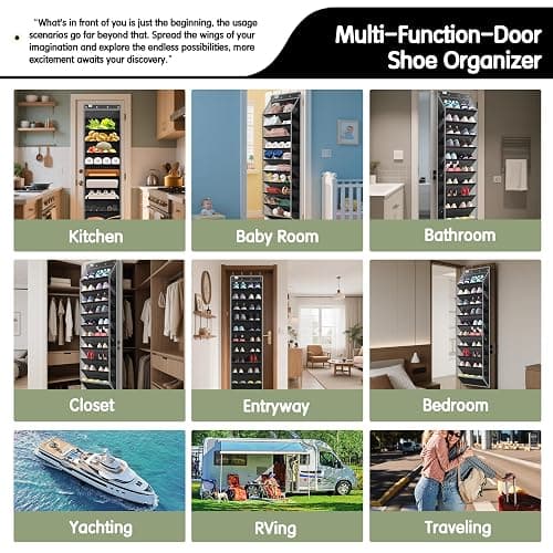 Kotkn 10 Tier Over The Door Organizer - Heavy Duty Hanging Storage Rack with Sturdy Oxford Fabric, Holds 20+ Pairs of Footwear, Boots & Sneakers, Saves 50% Closet Space (Black) thumbnail 7