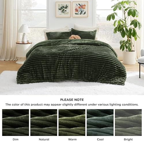 Bedsure Fluffy Comforter Set Twin - Super Soft Faux Fur Bed Set Olive Green, Warm Plush Fleece Winter Bedding, 2 Pieces, 1 Shaggy Fuzzy All Seasons Twin Size Comforter with 1 Pillowcase thumbnail 7