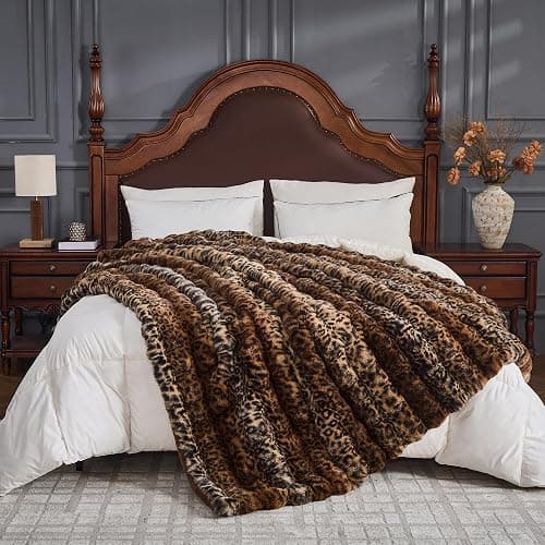 RYNGHIPY Faux Fur Blankets for Couch Bed Fluffy Warm Thick Throw Blanket for Bedroom Living Room Soft Cozy Plush Decorative Bubble Furry Blanket Cheetah Print Blanket (Leopard-Coffee, 51''x63'') thumbnail 4
