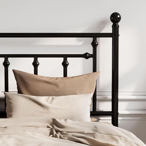 SHA CERLIN 14'' Queen Size Metal Platform Bed Frame/Victorian Headboard and Footboard/Steel Slats Mattress Foundation for Storage/No Box Spring Needed/Noise Free/Black thumbnail 4