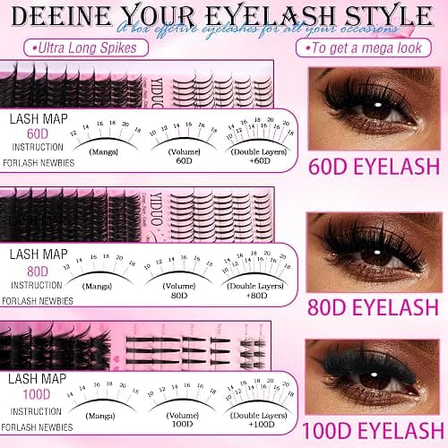 YIDUO Lashes Clusters Kit with Spikes Bottom Extensions False Eyelashes 816Pcs Bulk Packs with 2X Bond&Seal Volume D Curl Wispy Individual Fake Eyelash Wholesale Large Pack for Beginners Gift Choice thumbnail 2