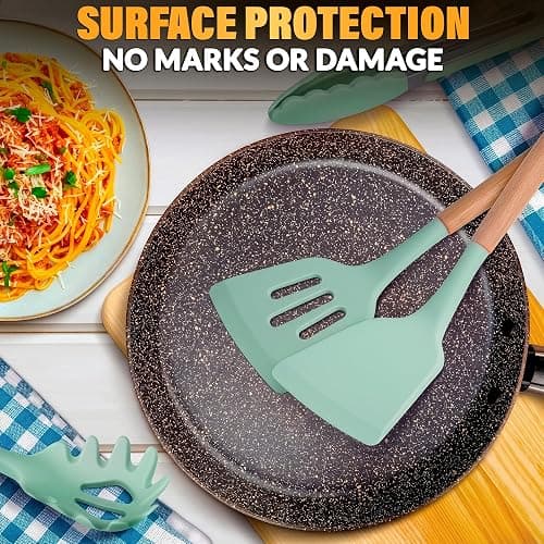 12 Pcs Kitchen Accessories Set with Holder, Silicone Heads (Light Green) | Kitchen Utensils Set for Cooking and Baking; Wooden Handles; Heat-Resistant up to 446°F; Non-Scratch for Nonstick Pans thumbnail 7