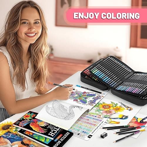 136 PCS Colored Pencils Set for Adult Coloring Books, 120 Colored Pencils with Sketchbook, Coloring Book, Sharpener, Soft Core Sketching Drawing Pencils, Art Supplies for Adults Artists (Black) thumbnail 2