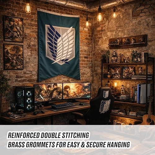 RARELEMON Attack On Titan Scout Regiment Logo Tapestry Wall Hanging Art 30" x 50" thumbnail 5