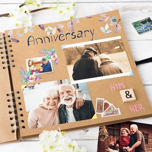 Bstorify 10 x 10 Inches Scrapbook Album For 4 x 6, 8 x 10 Pictures, 70 Pages Brown Thick 200gsm Kraft Paper Corner Protectors, Ribbon Closure - Ideal for Your Scrapbooking, Art & Craft Projects thumbnail 7