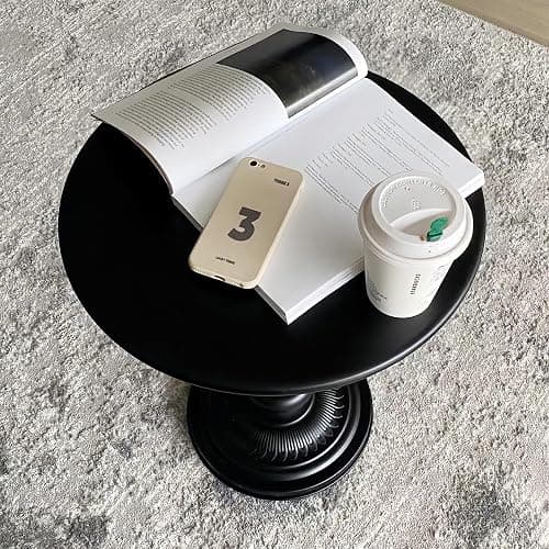 Funecy Metal Small End Table,Vintage Matte Black Round Side Table Nightstand for Bedside or Sofa,Small Accent Pedestal Table for Living Room Corners Bedroom Patio and bar (Matte Black) thumbnail 9