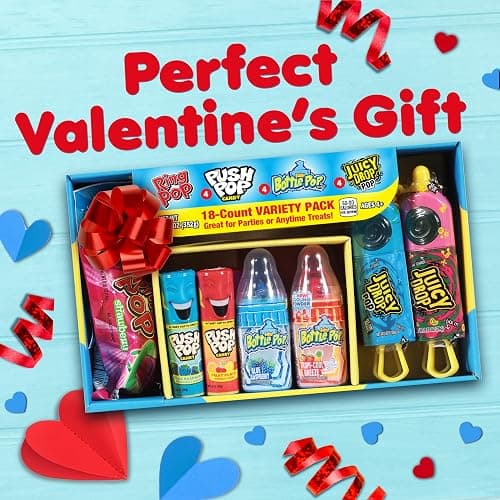 Candy Variety Pack, 18Ct Assorted Valentine's Candy Lollipops, Bulk Individually Wrapped Ring Pop, Push Pop, Baby Bottle Pop & Juicy Drop, Birthday Party Favors, Valentine's Gifts, Kids Goodie Bags thumbnail 5