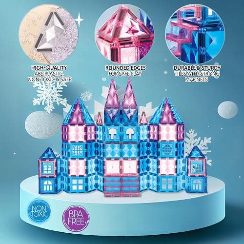 Princess Castle Magnetic Tiles 110 PCS, Zippered Carrying Case + 2 Dolls Gift Included, Magnetic Blocks, Toys for Girls, 3 4 5 6 7 8 Year Olds Birthday Gift Ideas for Girls thumbnail 7