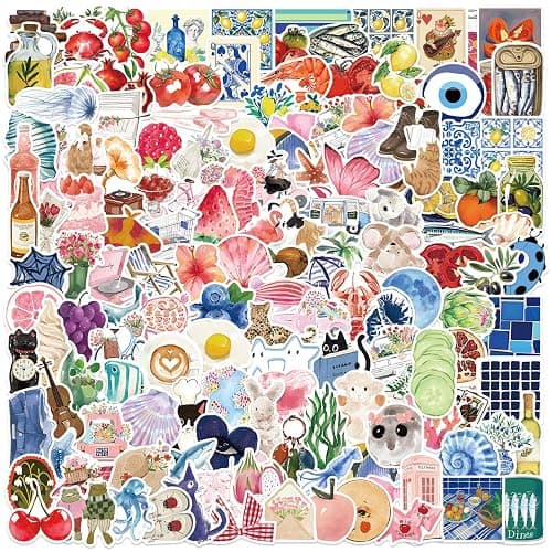 150 PCS Summer Aesthetic Sticker Pack,Cute Watercolor Decals,Vinyl Waterproof Sticker for Water Bottle Laptop Journal Scrapbook,Beach Stickers for Teens Adults,Summer Decorations & Party Favors - Image 1