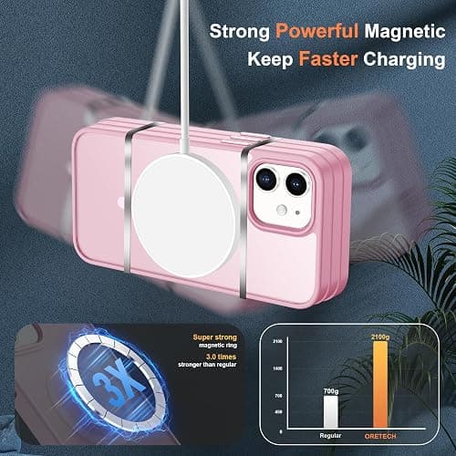 ORETECH Magnetic for iPhone 12 Case/iPhone 12 Pro Case, [Compatible with MagSafe][2 Pcs Screen Protectors][15 FT Drop Protection], Frosted Translucent Shockproof Phone Case Cover 6.1" Light Pink thumbnail 3