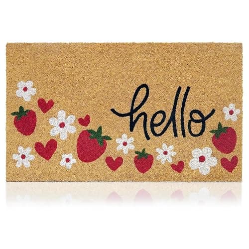 AMARU DOOR MATS - Coir Welcome Mat, Non-Slip, Strawberries, 17 x 29 in | Traps Dirt and Mud, Anti-Shedding, Durable PVC Backing, 100% Natural Coir, Indoor and Outdoor Entryway, Easy to Clean - Image 1