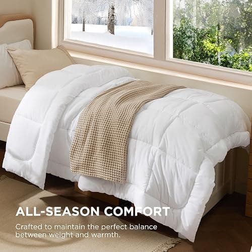 Bedsure Comforter Duvet Insert - Quilted Comforters Twin Size, All Season Duvet, GentleSoft Down Alternative Bedding, with 8 Tabs, Gifts for Women/Men, White, Twin 88 x 68 Inches thumbnail 4