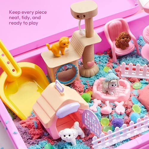 Klever Kits Cute Pet Sensory Bin for Toddlers with Glow in The Dark Stones, Sandbox with Lid Dual-Color Sand, Preschool Learning Activities Gifts for Boys Girls Age 3+ thumbnail 8