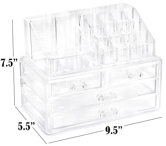 Masirs Clear Makeup Organizer – 16-Compartment Cosmetic and Jewelry Holder, 4-Drawer Vanity Storage, Elegant Clear Design for Makeup and Accessories - 4-Drawer | 16 Compartments thumbnail 2