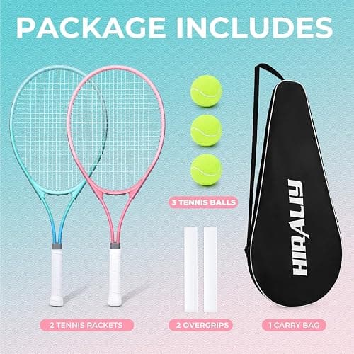 HIRALIY Tennis Rackets 2 Pack for Adults Beginners - 27 Inch Lightweight Aluminum Tennis Racquet Set with 3 Balls & Carry Bag - Vibration Dampening & Large Sweet Spot for Men Women Couples thumbnail 6