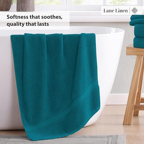 LANE LINEN Luxury 6-Piece Bath Towel Set - 100% Cotton, Quick-Dry, Super Absorbent, Zero Twist - Includes 2 Bath Towels, 2 Hand Towels, 2 Washcloths - Sea Port thumbnail 5