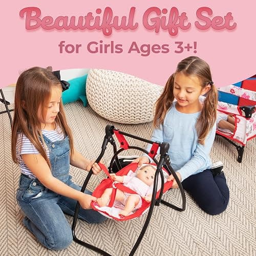 18-Inch Baby Doll Nursery Playset by Litti Pritti - Doll Accessories Set with Swing, Crib, High Chair, and Carrier - Realistic Toy Furniture for Imaginative Play - Gift for Kids Ages 3 Up thumbnail 6