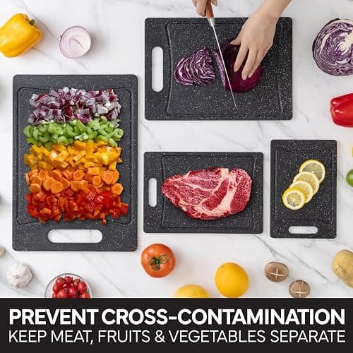 COOK WITH COLOR Non-Slip Cutting Board Set – Kitchen Essentials with Easy Grip Handle for Meat, Veggies, and Fruits, 4 Cutting Boards, Black thumbnail 6