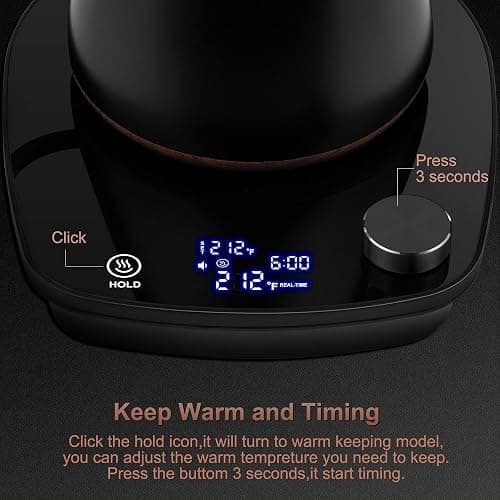 YDDZZM Gooseneck Electric Kettle, Intelligent Temperature Control, Stainless Steel Inner, Quick Heating, for Pour Over Coffee, Brew Tea, Boil Hot Water, 1000W 0.9L Black thumbnail 5