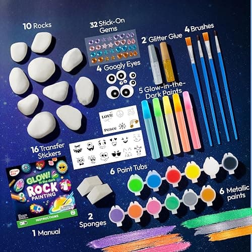 Rock Painting Kit- Glow in The Dark Rock Kit, Arts and Crafts for Kids Ages 6-12, Art Supplies Toy, Kids Craft Paint Kits, Arts & Crafts for Boys Girls Birthday Party Gift Toy thumbnail 4