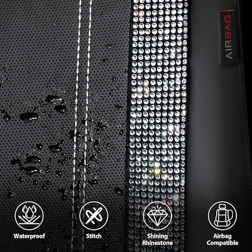 CAR PASS Leather Bling Diamond Car Seat Cover 2 Front Interior Sets, Waterproof Universal Shining Glitter Crystal Sparkle Fit for 95% Automotive Truck SUV Cute Women Girl, Black Silver Rhinestone thumbnail 4