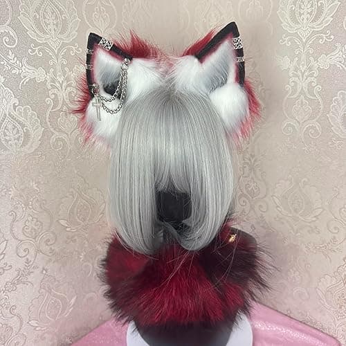 Cat Fox Wolf Ears and Tail Set - Plush Cosplay Clips Headband and Tail for Halloween, Costume Accessories,Gothic Punk 02ALL thumbnail 4