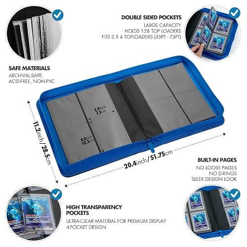 FunGuys Toploader Binder, Trading Card Binder Storage,128 4 Pocket Top Loader Pokemon Binder, Card Collection for Yugioh, MTG, TCG, Card Folders for Trading Cards thumbnail 2
