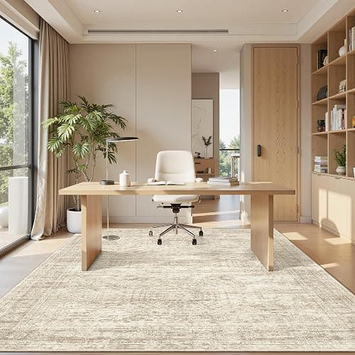 Soalmost 5x7 Area Rugs Beige Low Pile Washable Trendy Faded Style Rug | Vintage Non-Slip Indoor Accent for Bedroom Dining, Foldable Stain Resistant Floor Carpet Mat Under Table Home Office Decor thumbnail 4