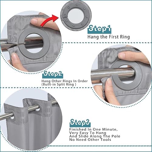 Conbo Mio Hotel Style Fabric Shower Curtain with Snap in Liner for Bathroom Machine Washable Waterproof Repellent (Check-Grey,71" W x 74" H) thumbnail 5