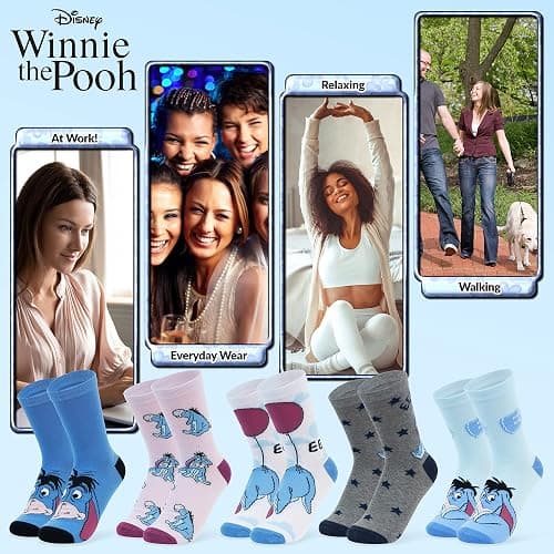 Disney Stitch Socks Pack of 5 Soft Cotton Cute Crew Socks for Teens Women Princess Minnie Baby Yoda Fun Designs Gifts for Her thumbnail 5