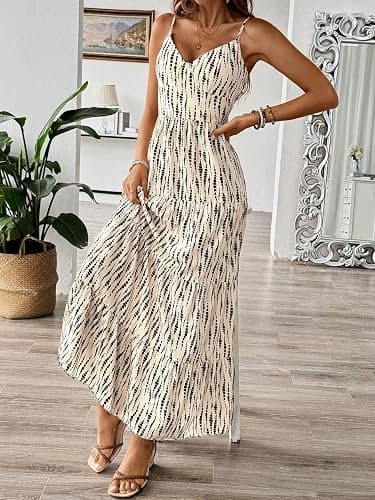 Narecte Women Summer Beach Dresses Maxi Dress Spaghetti Strap Flowy Casual Dress Bohemian Dresses for Vacation & Holiday thumbnail 3