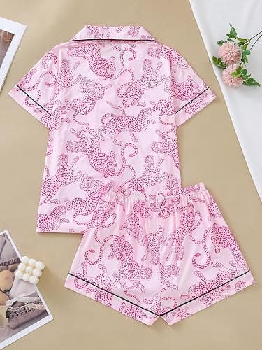Women's Chicken Pajamas Set 2 Piece Cute Funny Animal Pjs Set Loungewear | Summer Floral print Button Down Shorts Set thumbnail 6