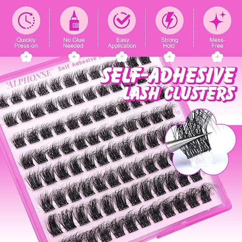 ALPHONSE Self Adhesive Lash Clusters Reusable Self Adhesive Eyelashes Fluffier Press on Lashes Extension No Glue Needed 10-16mm Glueless Lashes Clusters with Tweezers thumbnail 4